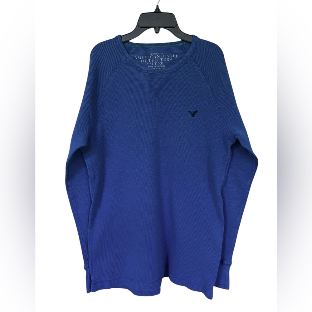 American Eagle Outfitters Men Blue Vintage Fit Waffle Knit Thermal Shirt Retro L